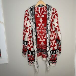 Bethany Mota Women's Geometric Print Tassel Fringe‎ Open Cardigan Sweater XS
